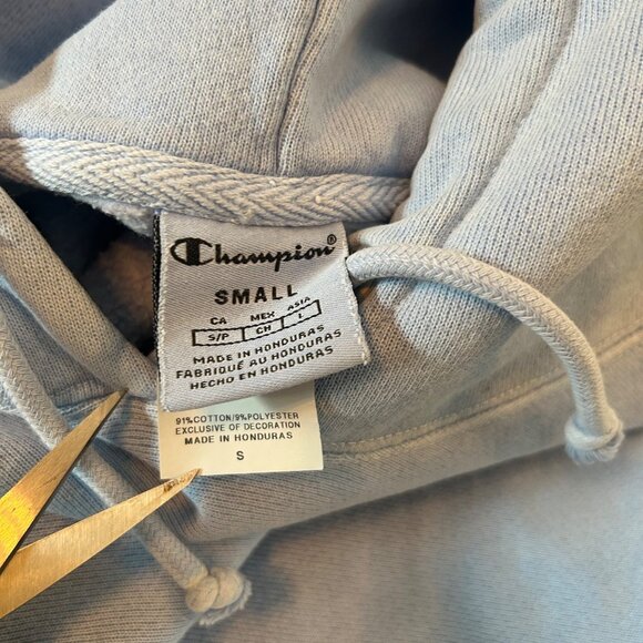 Champion Reverse Weave Baby Pastel Blue Hooded Sweatshirt S - Picture 6 of 9